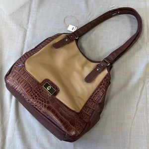 Vintage George Tan and Burgundy faux croc Hobo Purse
